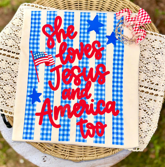 She Loves Jesus and America Too Blue Stripes