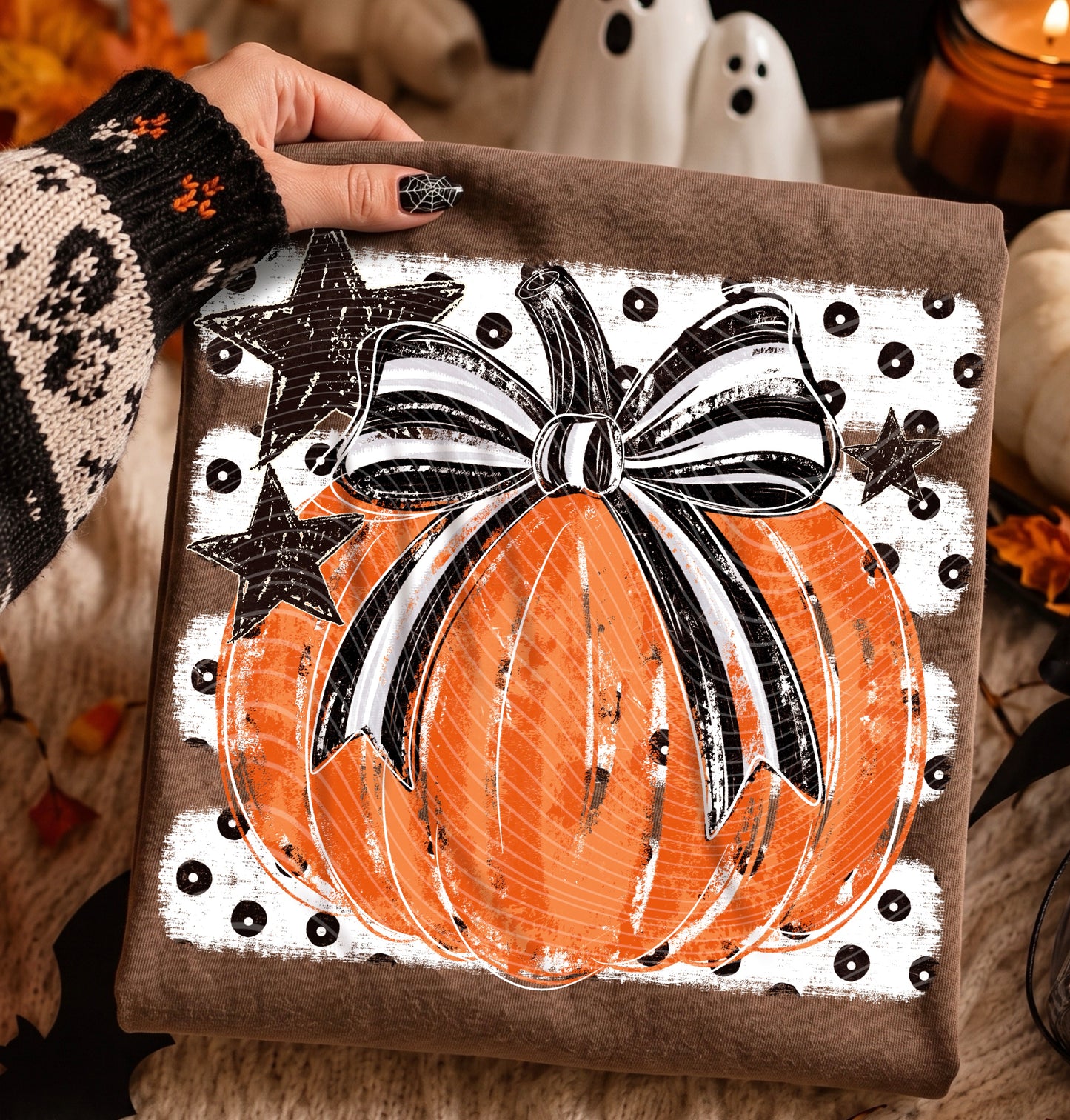 Striped Pumpkin with White Bow