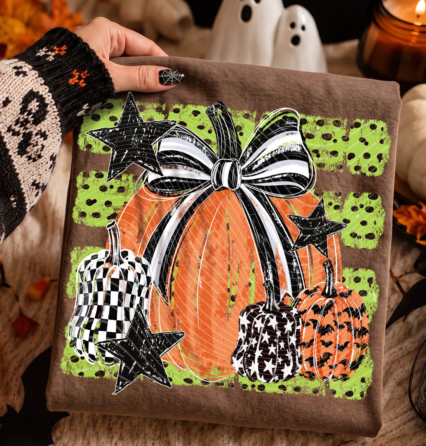 Striped Pumpkins with Green Bow