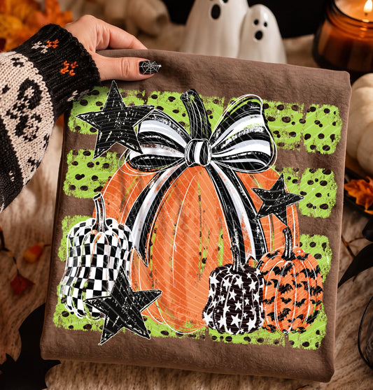 Striped Pumpkins with Green Bow