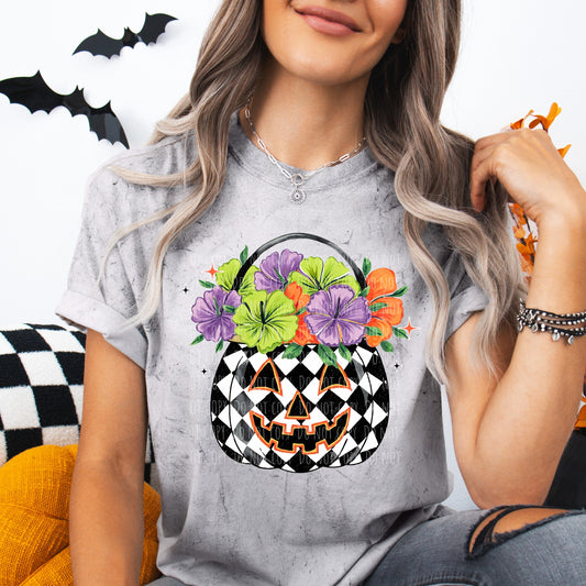 Checkered Floral Jack O Lantern