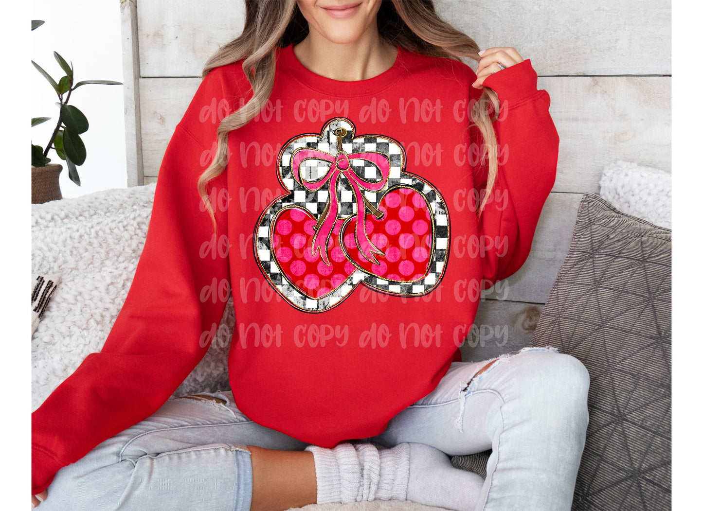 Checkered Cherry Hearts with Dots