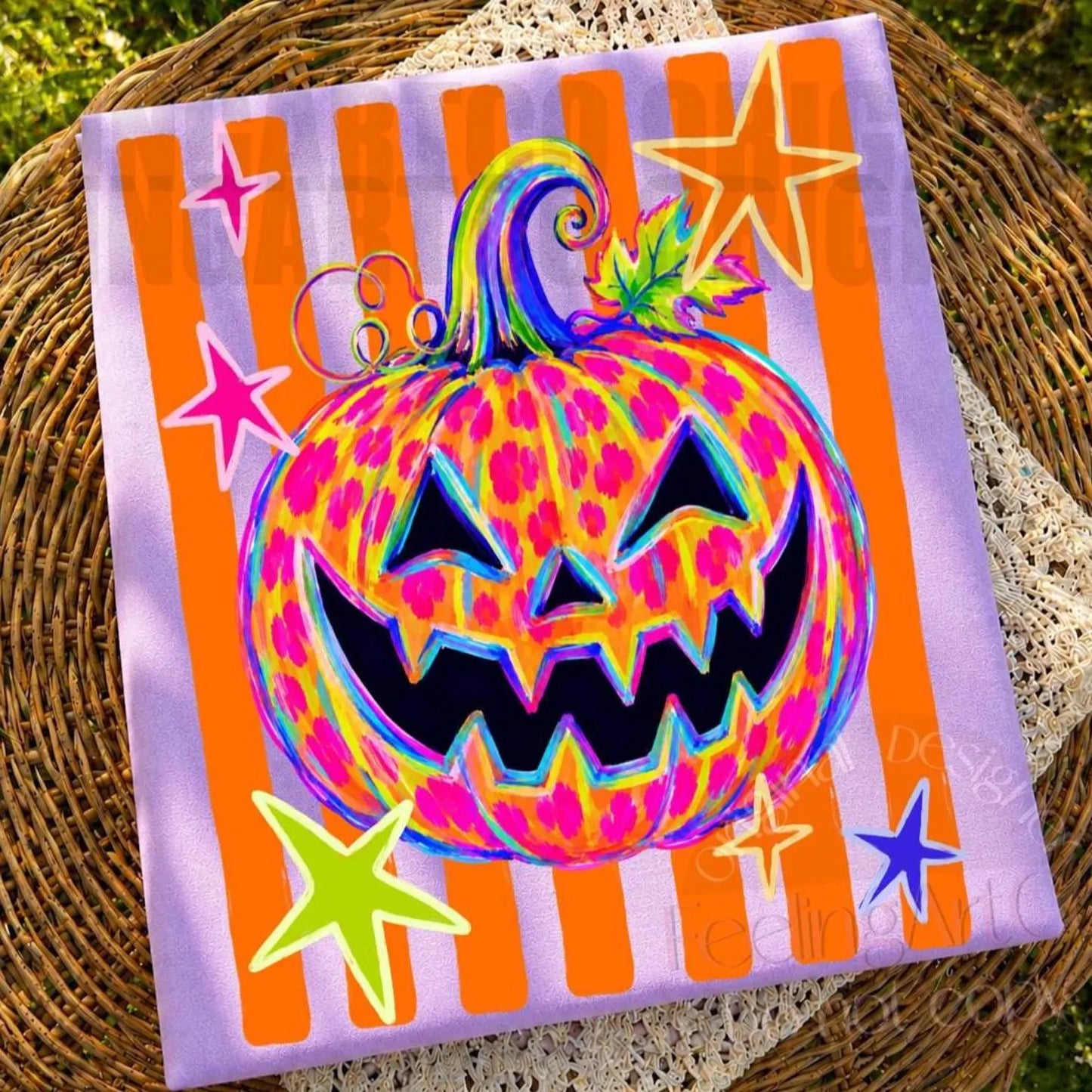 Neon Leopard Striped Jack O Lantern