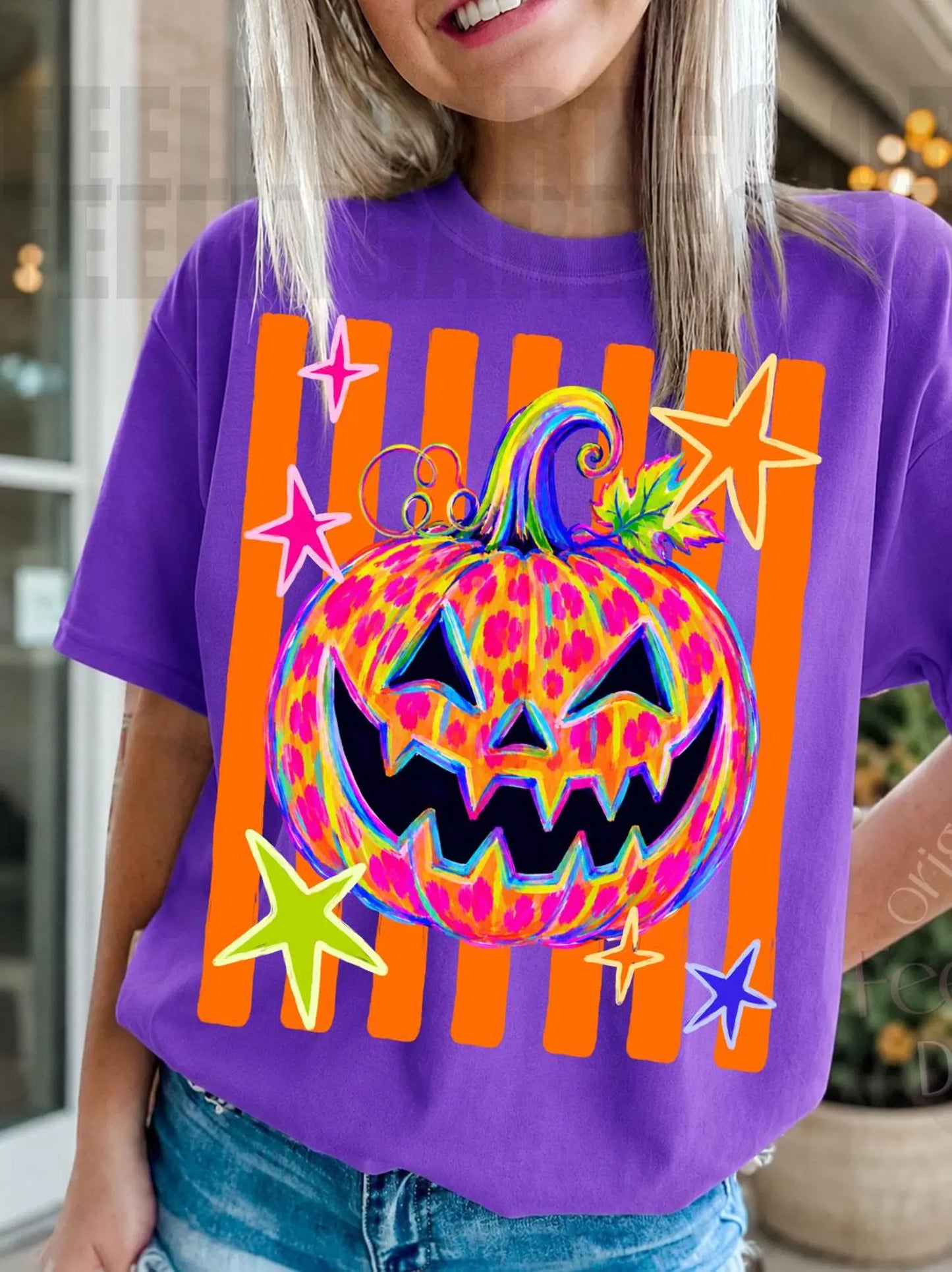 Neon Leopard Striped Jack O Lantern