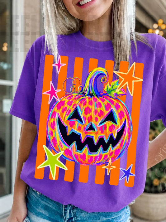Neon Leopard Striped Jack O Lantern