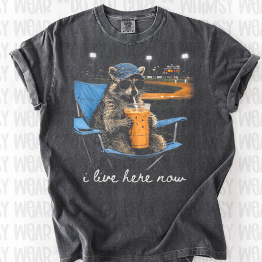 I Live Here Now Baseball Racoon