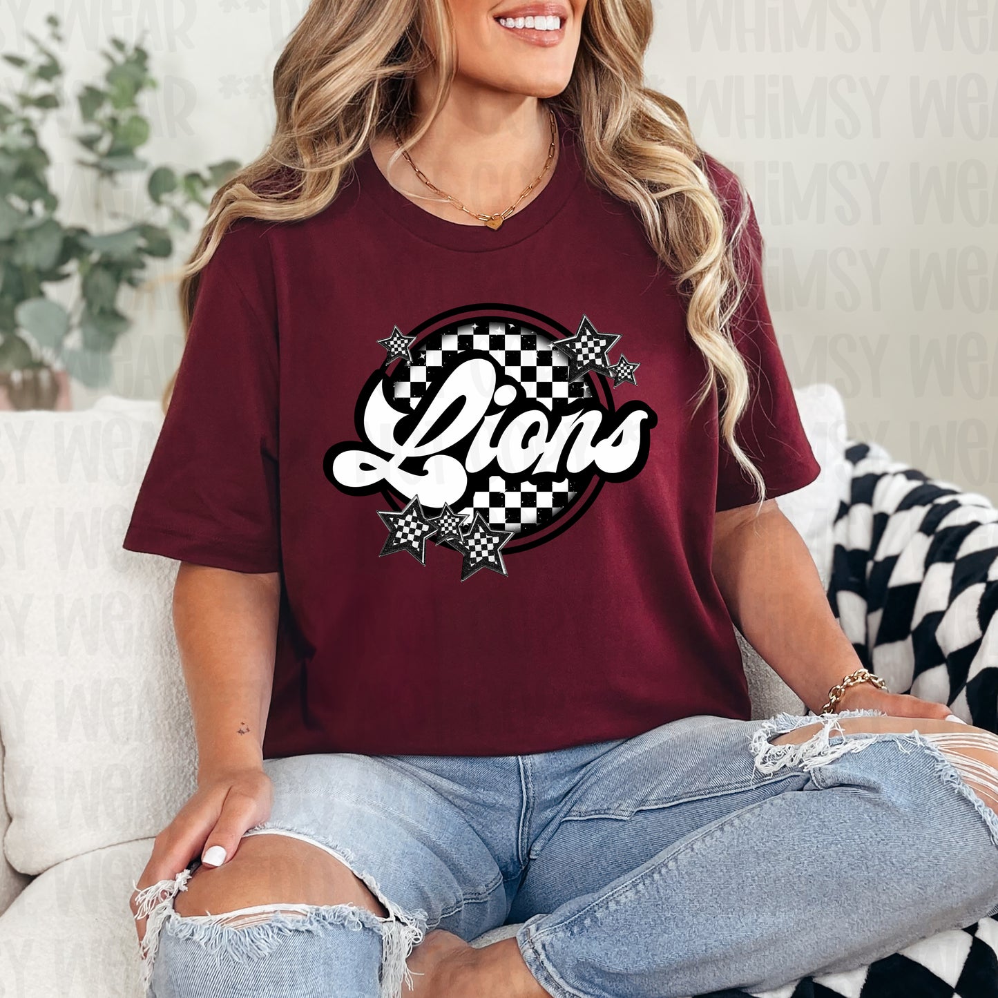 Retro Checkered Mascot with Stars (Customizable)