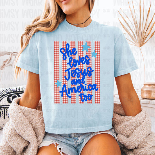 She Loves Jesus and America Too Red Stripes