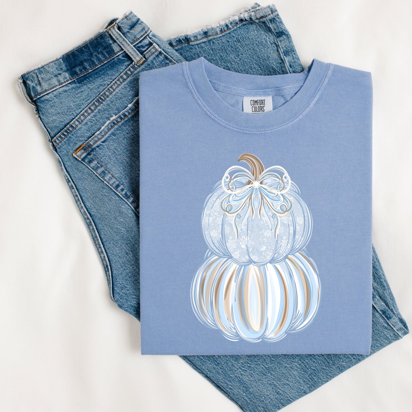 Blue Watercolor Stacked Pumpkin