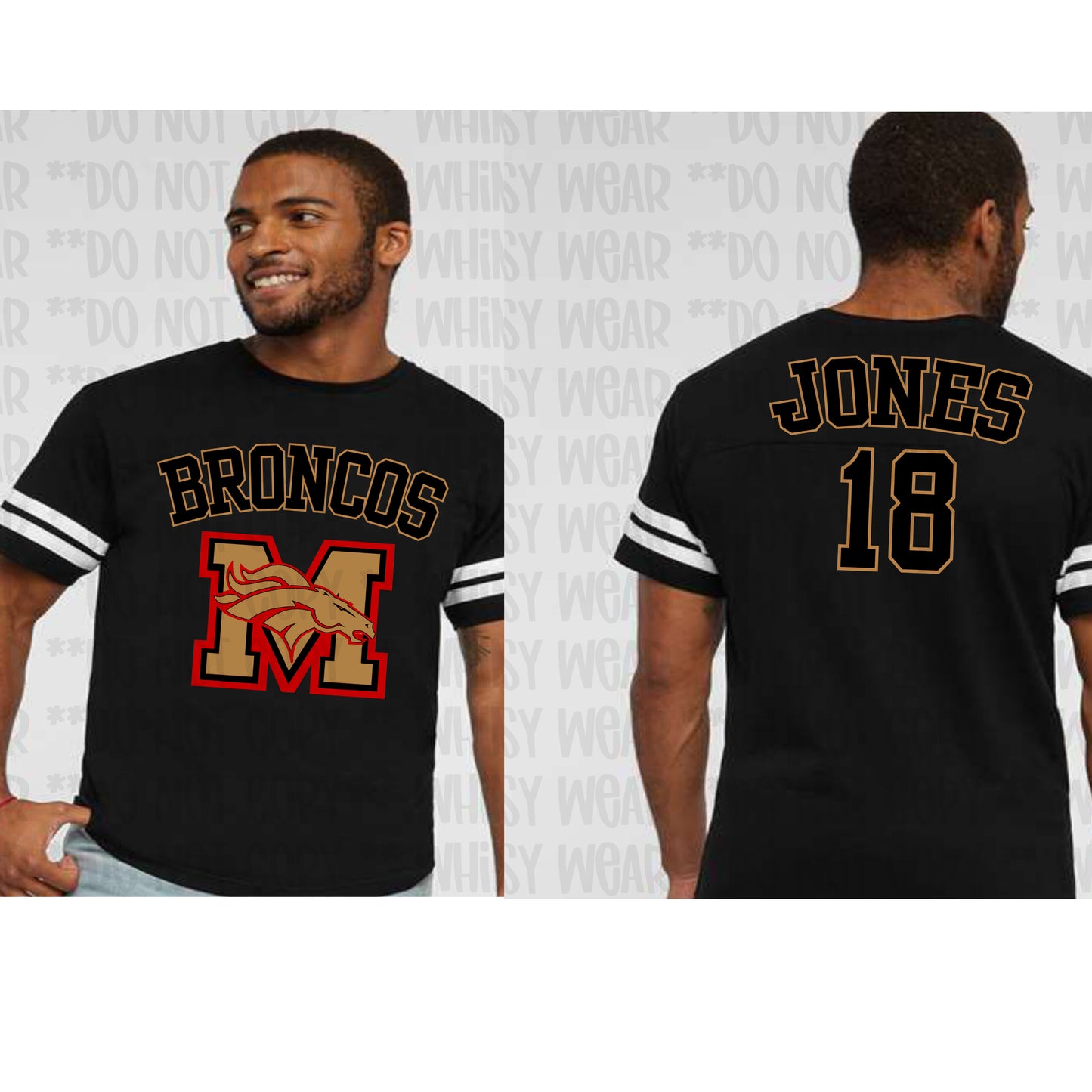 Morsey Jersey Design Black Letters With Gold Outline on Unisex Jersey Tee (Front and Back Design)