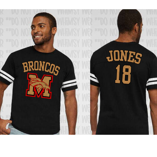 Morsey Jersey Design Gold Letters With Black Outline on Unisex Jersey Tee (Front and Back Design)