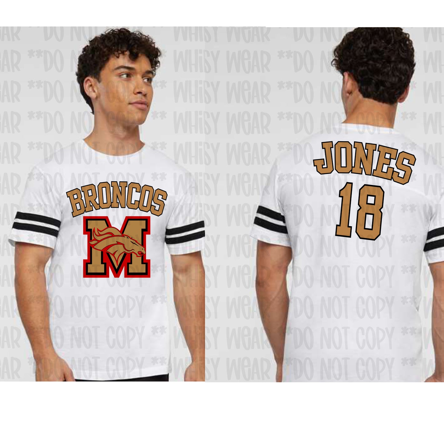 Morsey Jersey Design Gold Letters With Black Outline on Unisex Jersey Tee (Front and Back Design)