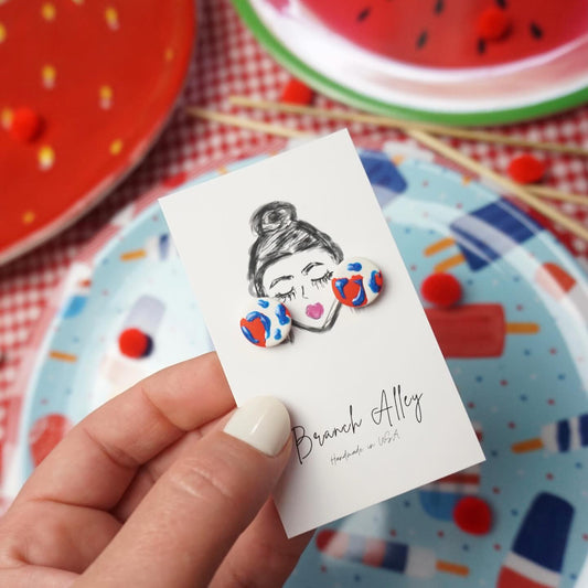 Branch Alley Red, White and Blue Leopard Studs