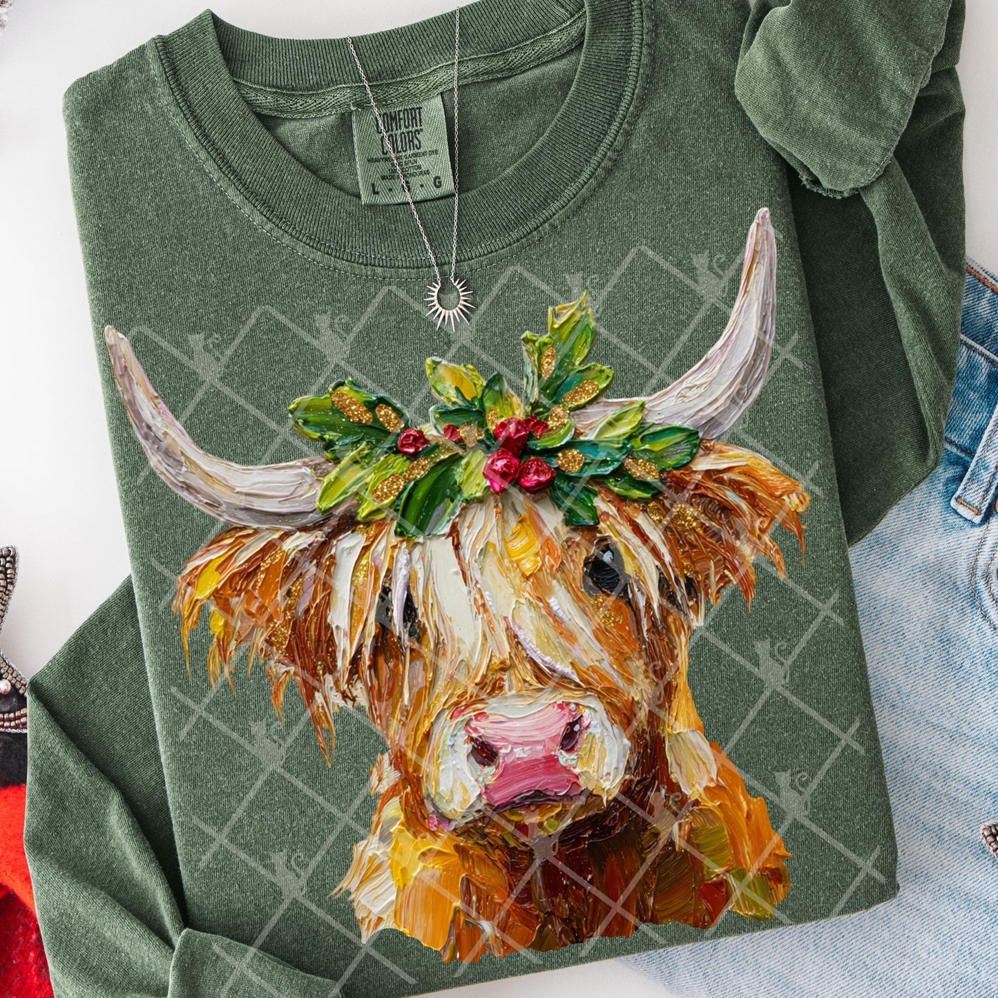 Watercolor Christmas Hyland Cow