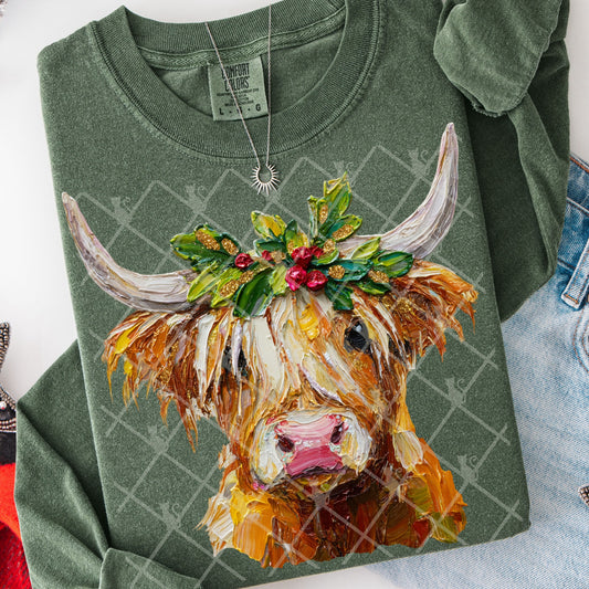 Watercolor Christmas Hyland Cow