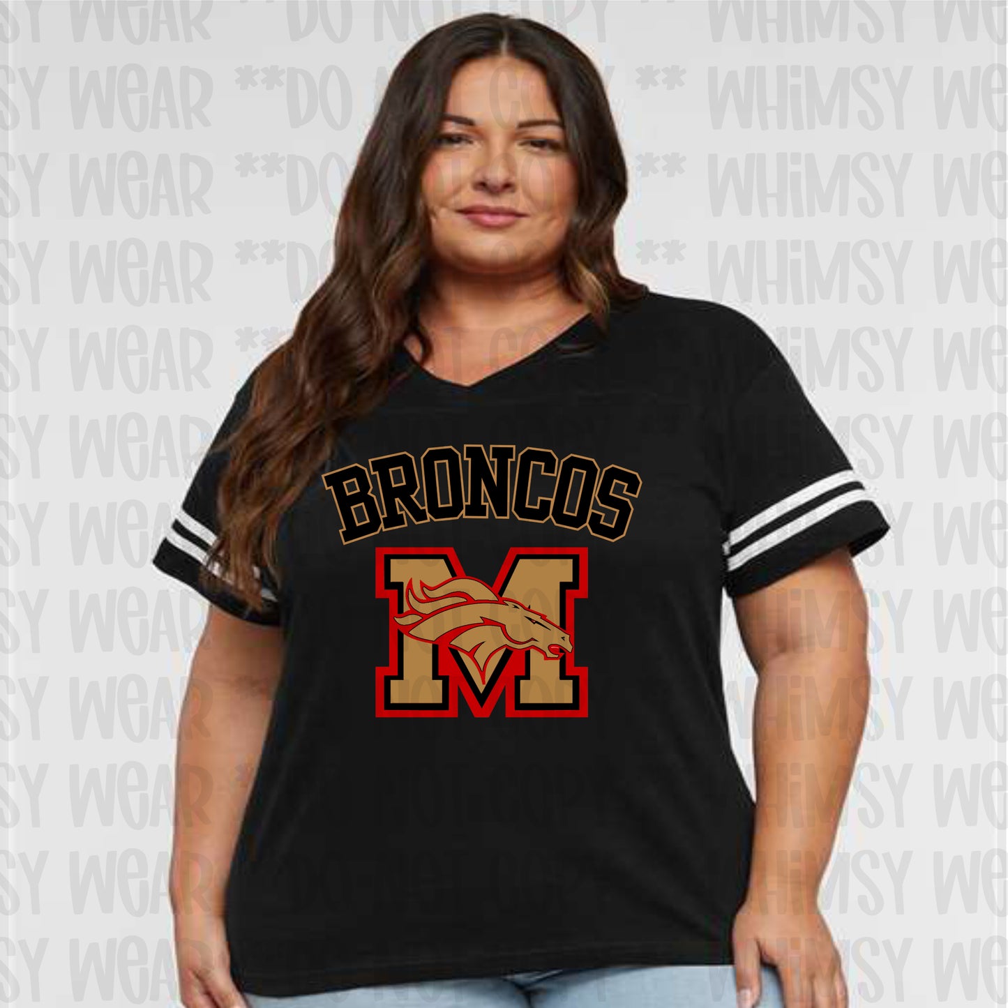 Morsey Jersey Design Black Letters With Gold Outline on WOMEN's VNECK Jersey Tee (Front Design Only)